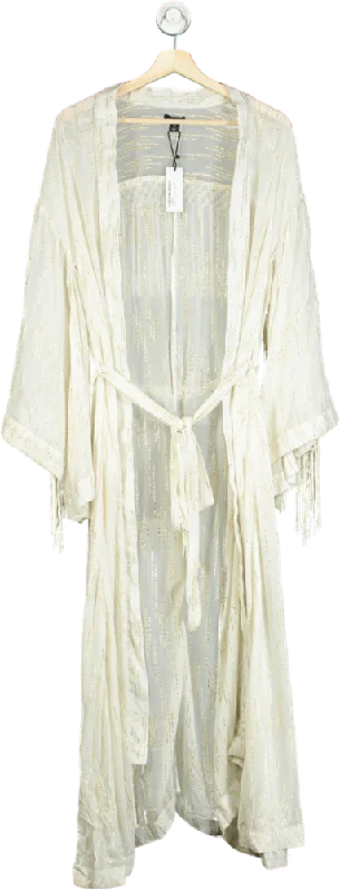 Karen Millen Ivory Fringed Viscose Metallic Thread Woven Kimono UK XS