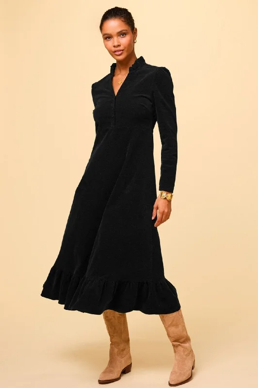 Percy Midi Stretch Corduroy Dress | Black