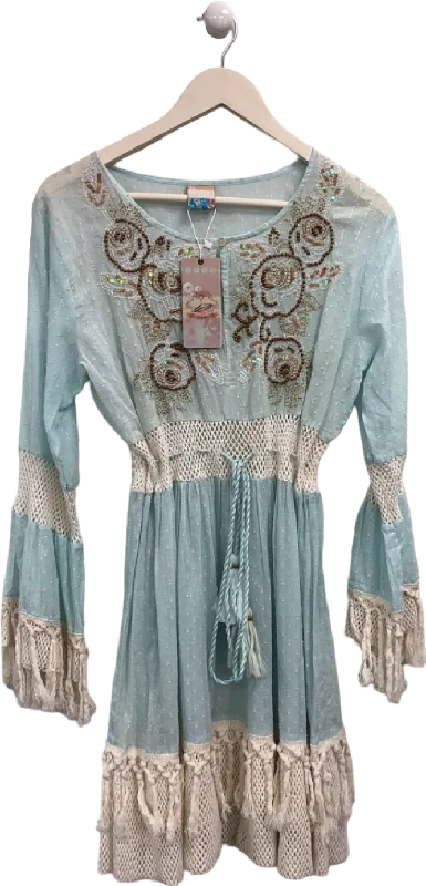 SIYA Blue Embroidered Boho Dress One Size