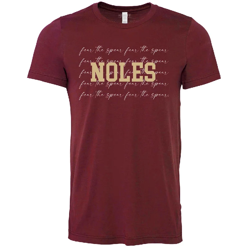 Capri Designs Women's Noles/Fear the Spear Design Short Sleeve T-shirt - Garnet