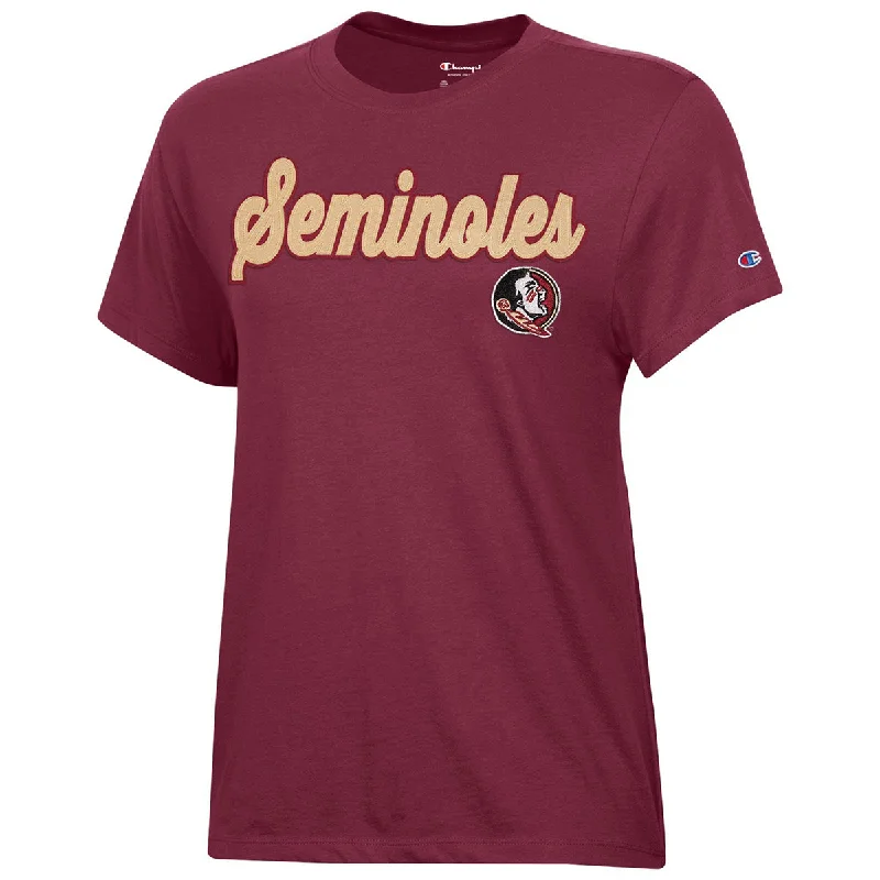 Champion Women's Seminoles Applique/Seminole Logo Design Short Sleeve T-shirt - Garnet