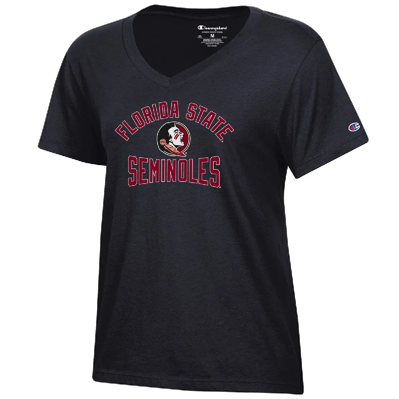 Champion Women's Florida State Seminoles/Seminole Logo Design Short Sleeve V-neck T-shirt - Black