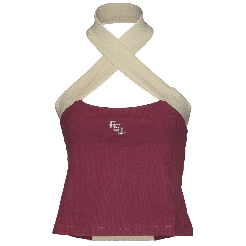 Emerson Street Women's Stacked FSU Halter Wrapped Ribbed Top - Garnet/Gold