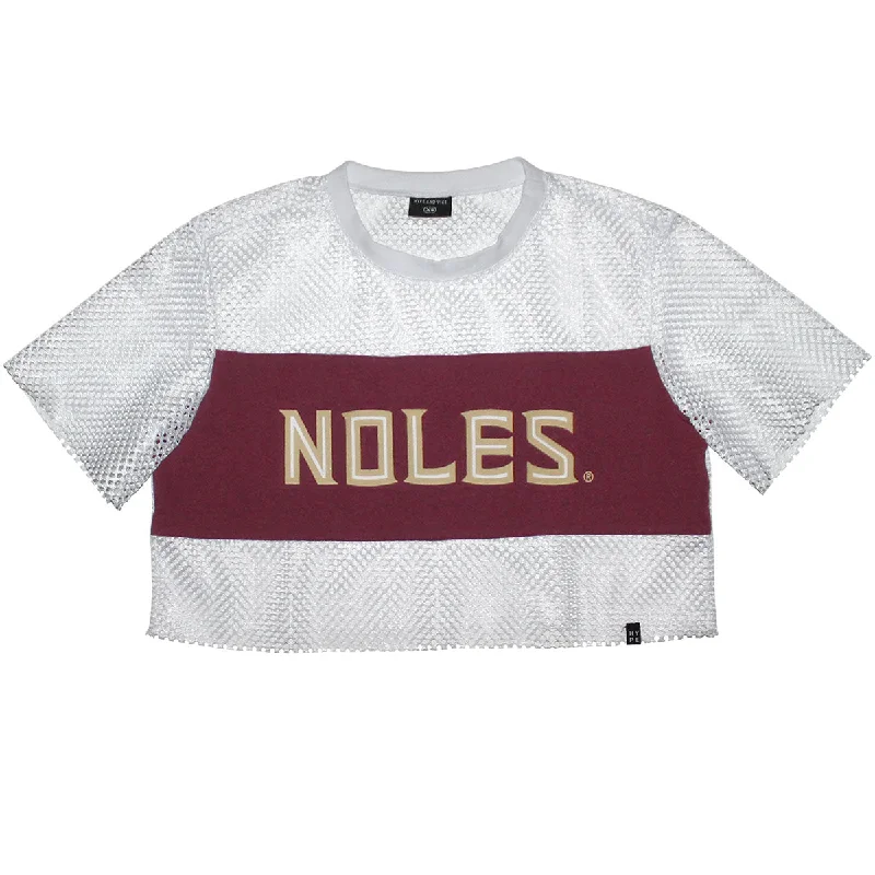 Hype & Vice Women's Noles Short Sleeve Mesh Crop Top - White/Garnet