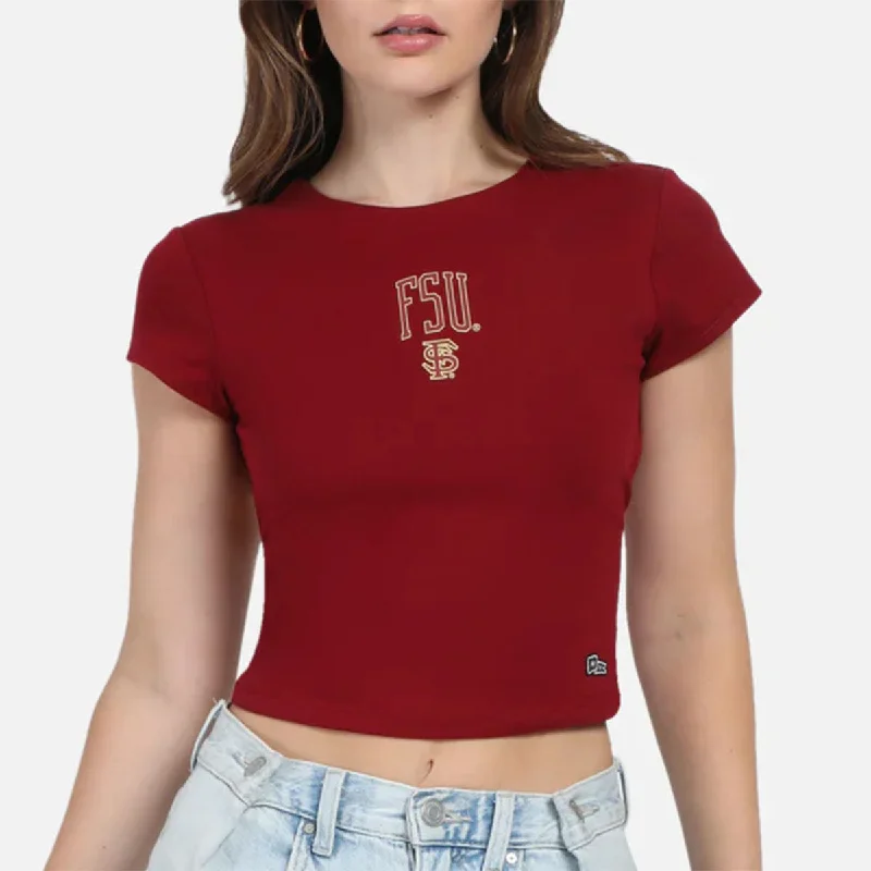 Hype & Vice Women's FSU/Interlocking FS Short Sleeve Backless Crop - Garnet