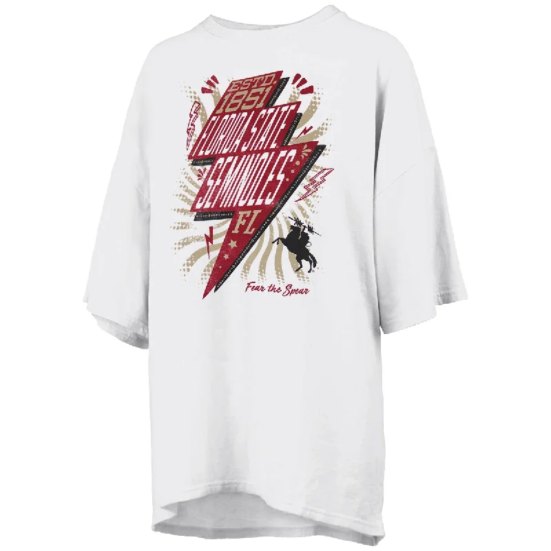 Pressbox Women's Florida State Seminoles Lightning Bolt Design Oversized Short Sleeve T-shirt - White