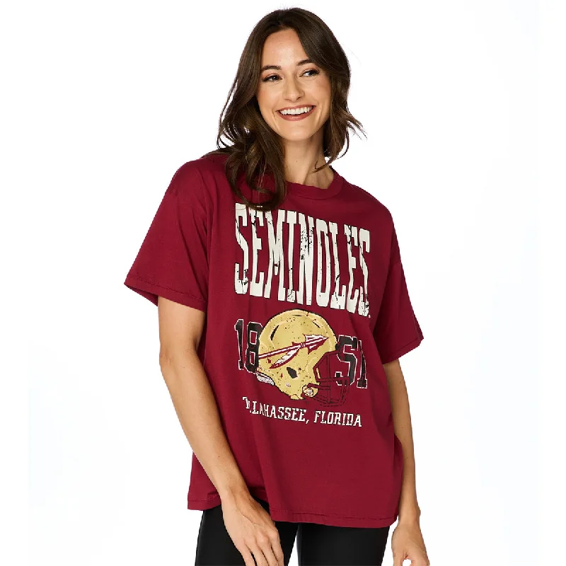 Stewart Simmons Women's Seminoles/Helmet Design Oversized Short Sleeve T-shirt - Garnet