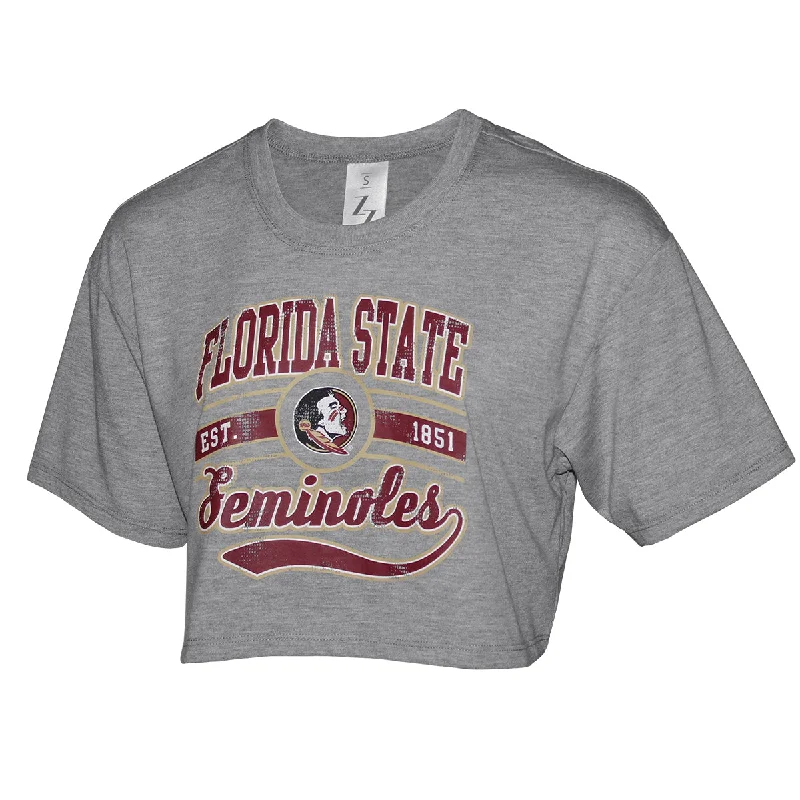 ZooZatz Women's Florida State Seminoles/Seminole Logo Design Short Sleeve Boxy Crop T-shirt - Grey