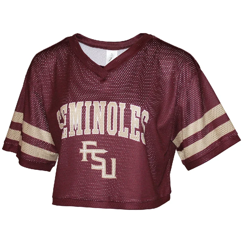 ZooZatz Women's Seminoles/Stacked FSU V-neck Crop Mesh Jersey - Garnet/Gold