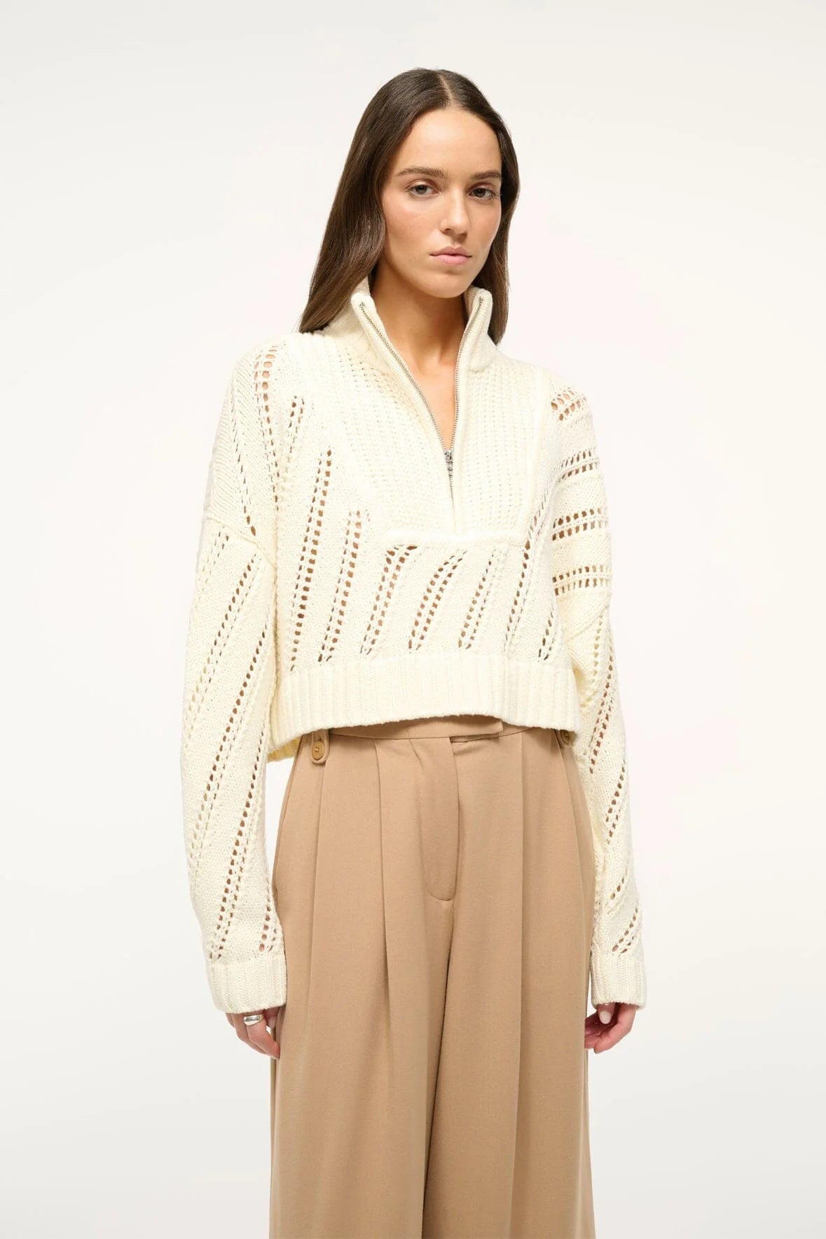 Chunky Knit Cropped Hampton Sweater - Ivory