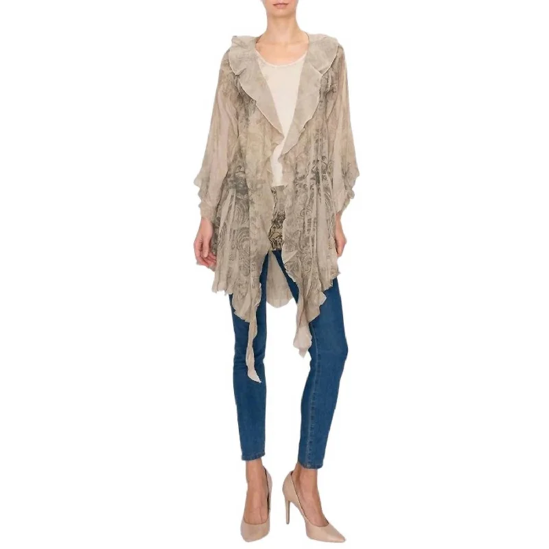 Chelsea Ruffled Cardigan In Taupe