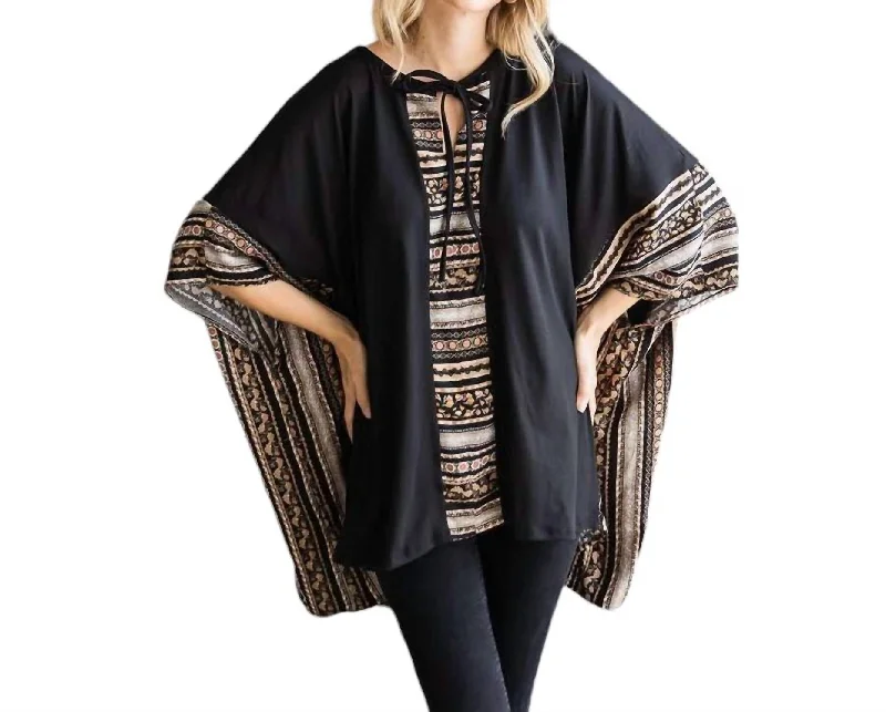 Cindy One Size Poncho Top In Black/brown