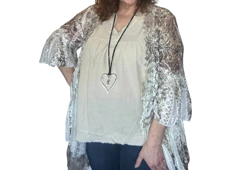 Danielle Lace Cardigan In Taupe/brown