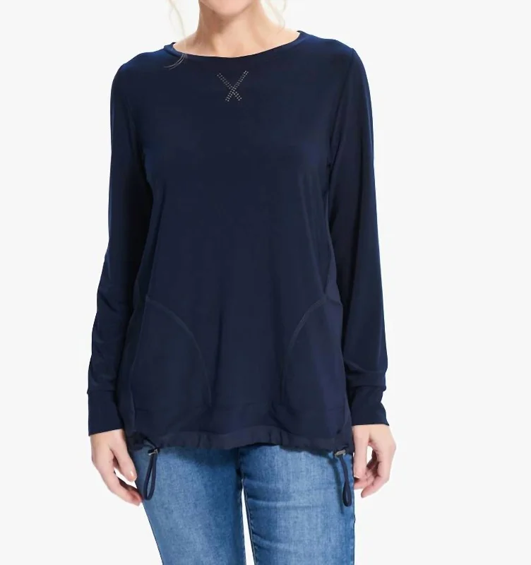 Drawstring Waist Top In Midnight Blue