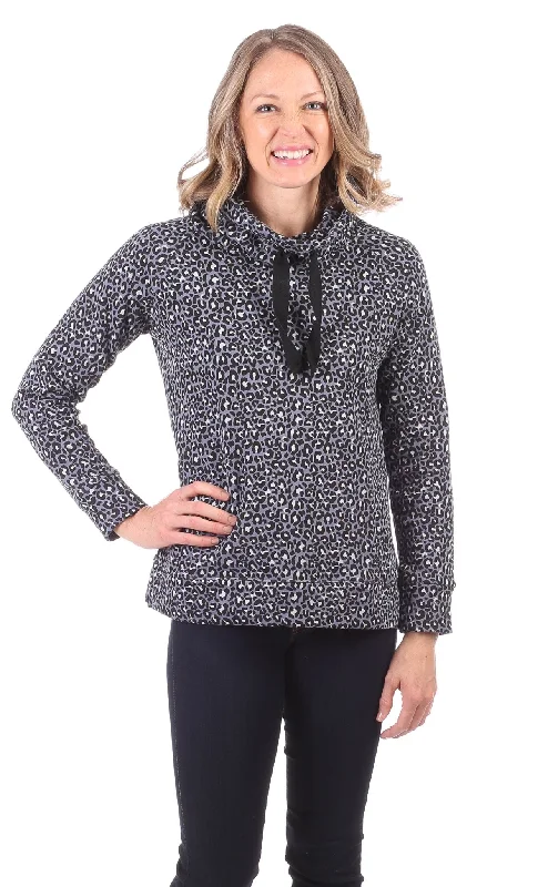 Finley Funnel Neck in Grey Leopard