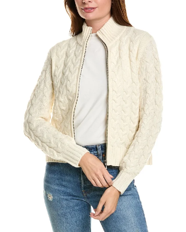 Forte Cashmere Cable Zip Mock Wool & Cashmere-Blend Cardigan