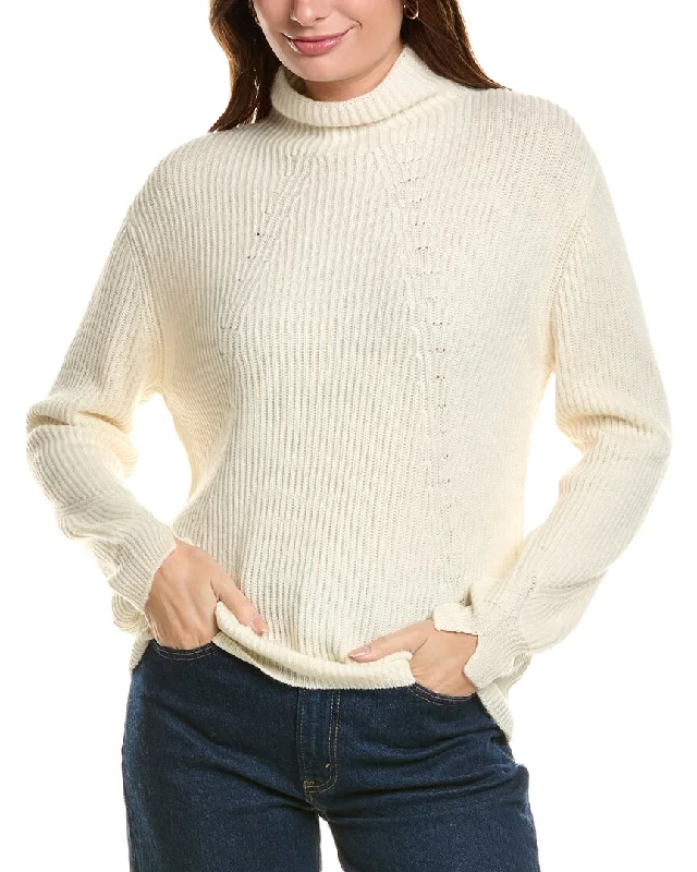 Forte Cashmere Fashioned Rib Funnel Neck Wool & Cashmere-Blend Sweater