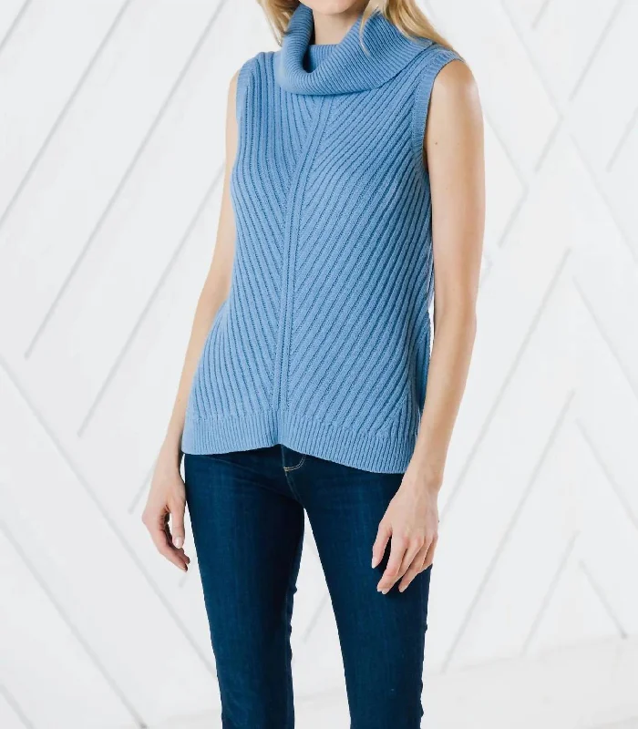 Sleeveless Turtleneck Sweater In Cadet Blue