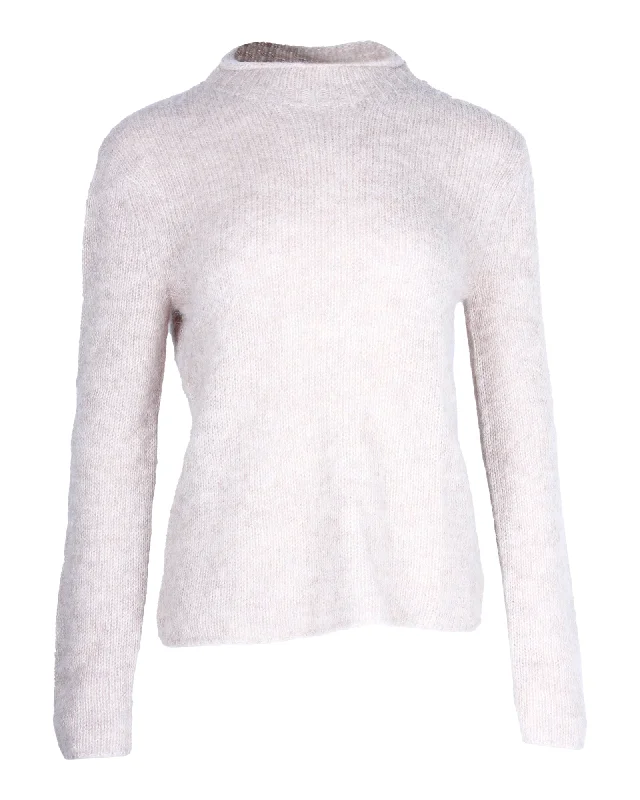 Theory Mock-Neck Sweater in Beige Alpaca Wool