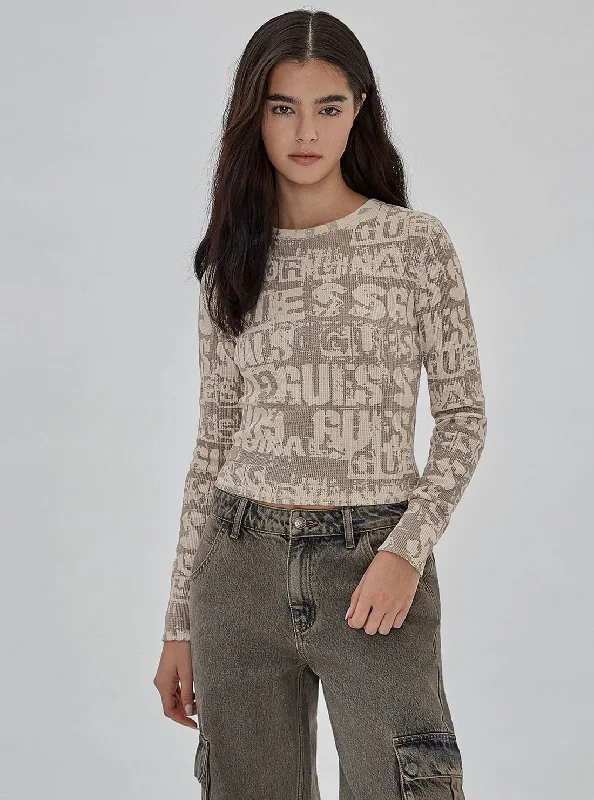 Guess Originals Beige Waffle Knit Top