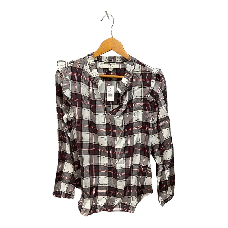 Top Long Sleeve By Loft In Plaid Pattern, Size: S