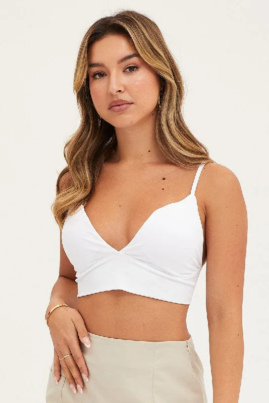 White Bralette Deep V Neck