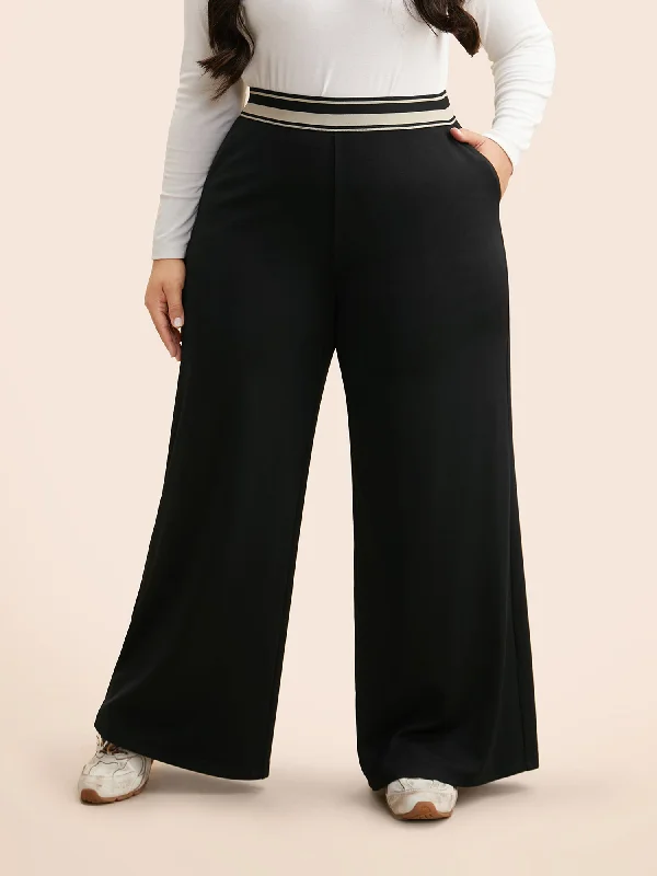 Mid Rise Contrast Elastic Waist Pants