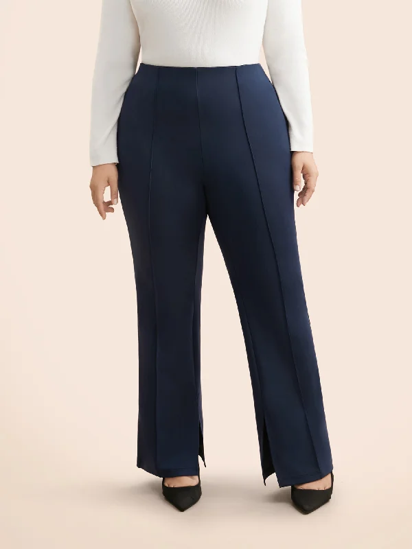 Mid Rise Slit Hem Bootcut Pants