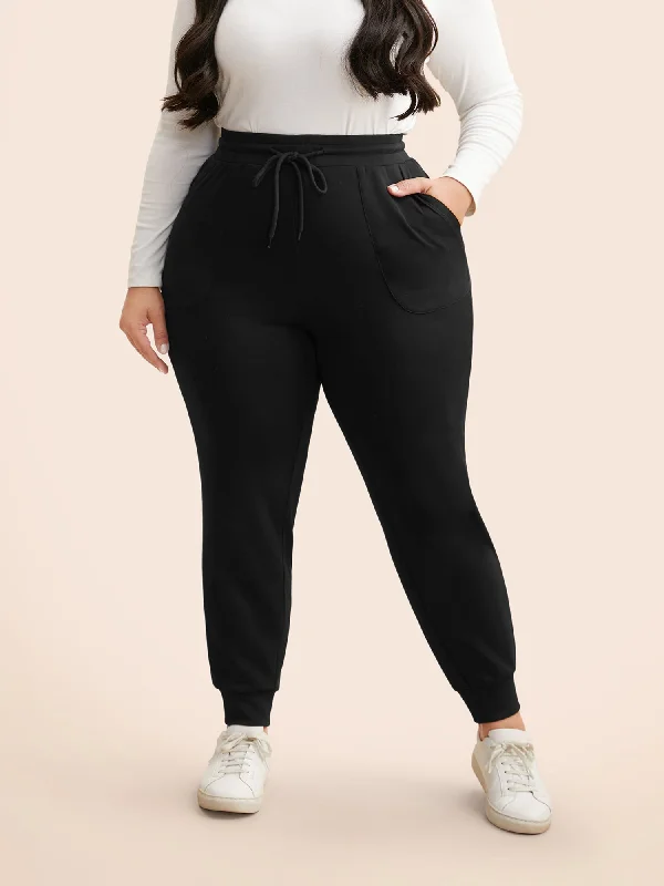 Plain Drawstring Medium Stretch Pants