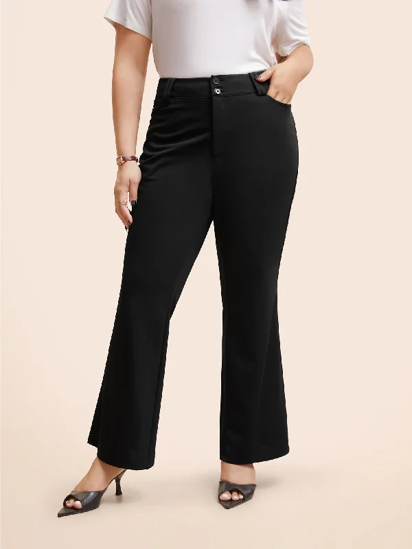 Stretch Woven Double Button Drape Pants