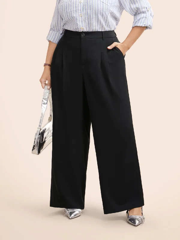 Stretch Woven Pleated Elastic Waist Pants