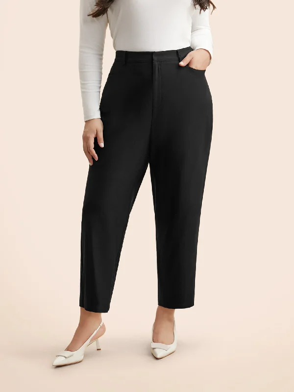 Stretchy Woven Mid Rise Straight Leg Pants