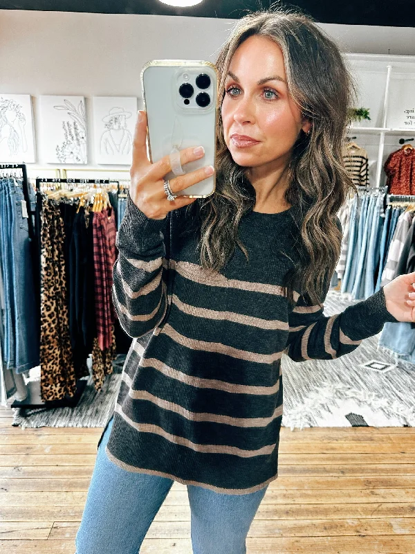 Charcoal Stripe Slub Sweater